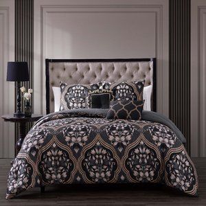 Bebejan Asti BlackGrey 100% Cotton Sateen 230 Thread Count 5-Piece Comforter Set